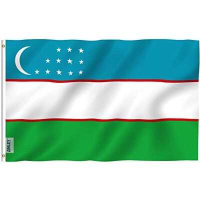 Anley Fly Breeze 3x5 pieds Drapeau Ouzbékistan Couleur vive et résistant à la décoloration UV En-tête en toile et double couture Drapeaux de la République d'Ouzbékistan Polyester - Publicité Anley Fly Breeze 3x5 pieds Drapeau Ouzbékistan Couleur vive et résistant à la décoloration UV En-tête en toile et double couture Drapeaux de la République d'Ouzbékistan Polyester - Publicité