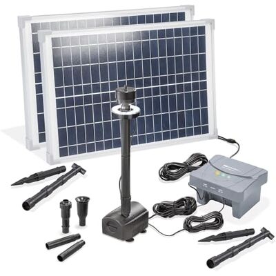 Esotec Kit de pompe de bassin solaire 50 1400 LED, pompe d'arrosage 1400/h, batterie LiFePo4, filtre, piquet de sol, panneaux solaires 50 W, fontaine solaire, bassin de jardin, pompe de fontaine, kit - Publicité Esotec Kit de pompe de bassin solaire 50 1400 LED, pompe d'arrosage 1400/h, batterie LiFePo4, filtre, piquet de sol, panneaux solaires 50 W, fontaine solaire, bassin de jardin, pompe de fontaine, kit - Publicité