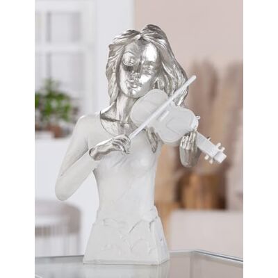 Gilde Figurine Musicien, en résine, Blanche, Aspect métallique, Motif Femme avec Violon, Forme musicienne, Hauteur : 30 cm, Largeur : 23 cm, Profondeur : 10,5 cm décoration, Art, Sculpture, Cadeau - Publicité Gilde Figurine Musicien, en résine, Blanche, Aspect métallique, Motif Femme avec Violon, Forme musicienne, Hauteur : 30 cm, Largeur : 23 cm, Profondeur : 10,5 cm décoration, Art, Sculpture, Cadeau - Publicité