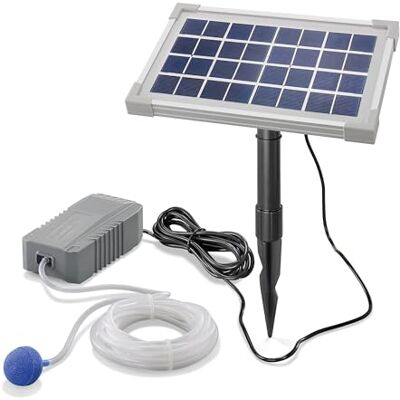 Esotec Aérateur solaire de bassin 3.5/130, aération de bassin, pompe à oxygène, débit d'air 130 l/h, module solaire 3,5 W, piquet de terre, tuyau d'air, 101841 - Publicité Esotec Aérateur solaire de bassin 3.5/130, aération de bassin, pompe à oxygène, débit d'air 130 l/h, module solaire 3,5 W, piquet de terre, tuyau d'air, 101841 - Publicité
