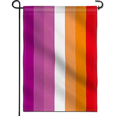 Anley Drapeau de jardin Premium recto-verso , drapeaux décoratifs Sunset Lesbian Pride résistants aux intempéries et à double couture 18 x 12,5 pouces - Publicité Anley Drapeau de jardin Premium recto-verso , drapeaux décoratifs Sunset Lesbian Pride résistants aux intempéries et à double couture 18 x 12,5 pouces - Publicité