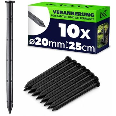 KADAX Piquets d'ancrage pour montage 25 cm 10 piquets d'ancrage au sol en plastique Ancrage avec picots Ancrage en plastique pour bordures et grilles de pelouse (noir, rond) - Publicité KADAX Piquets d'ancrage pour montage 25 cm 10 piquets d'ancrage au sol en plastique Ancrage avec picots Ancrage en plastique pour bordures et grilles de pelouse (noir, rond) - Publicité