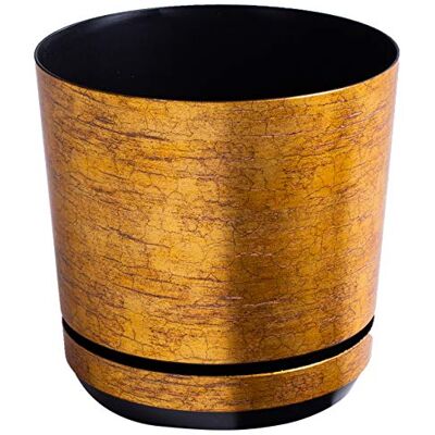 KORAD Pot de fleurs avec soucoupe intégrée, décor 014, doré antique, diamètre 14 cm, pot pour plantes, en plastique, de haute qualité, décoratif avec trous de drainage - Publicité KORAD Pot de fleurs avec soucoupe intégrée, décor 014, doré antique, diamètre 14 cm, pot pour plantes, en plastique, de haute qualité, décoratif avec trous de drainage - Publicité