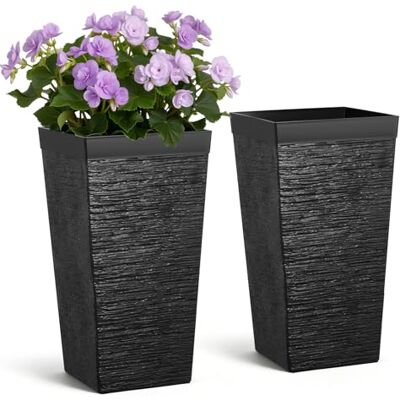 VEVOR Jardinière Haute Lot de 2 Pot de Fleur Haut 58 cm pour Plantes Intérieur Extérieur Entrée Terrasse Jardin, avec Trous Drainage, roulettes, Style Moderne en Plastique, Forme Carrée Conique, Noir - Publicité VEVOR Jardinière Haute Lot de 2 Pot de Fleur Haut 58 cm pour Plantes Intérieur Extérieur Entrée Terrasse Jardin, avec Trous Drainage, roulettes, Style Moderne en Plastique, Forme Carrée Conique, Noir - Publicité