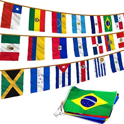 Anley Amérique latine 20 pays drapeaux de chaîne assortiment de bannières de drapeau latino pour les événements internationaux Conférence décoration de fête Sports Bars 30 Ft 20 drapeaux - Publicité Anley Amérique latine 20 pays drapeaux de chaîne assortiment de bannières de drapeau latino pour les événements internationaux Conférence décoration de fête Sports Bars 30 Ft 20 drapeaux - Publicité