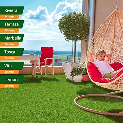 KARAT Gazon artificiel hauteurs de 14 à 50 mm perméable aux UV, sans substances nocives pour le jardin, la terrasse, la décoration (Terraza 18 mm, 100x800 cm) - Publicité KARAT Gazon artificiel hauteurs de 14 à 50 mm perméable aux UV, sans substances nocives pour le jardin, la terrasse, la décoration (Terraza 18 mm, 100x800 cm) - Publicité