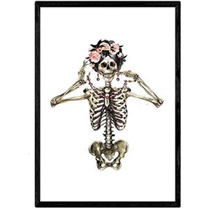 Nacnic Poster « Fille squelette avec des Fleurs ». Les affiches avec des images de crânes. Format A4 sans cadre. Publicité Nacnic Poster « Fille squelette avec des Fleurs ». Les affiches avec des images de crânes. Format A4 sans cadre. Publicité