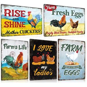 ESFIVHO Lot de 5 Plaque Vintage Metal Poule Poulailler 20x30cm Farm Fresh Eggs Retro Panneaux Metallique Vintage Décoration Murale Poster Affiche Cadeau pour Cuisine Garage - Publicité ESFIVHO Lot de 5 Plaque Vintage Metal Poule Poulailler 20x30cm Farm Fresh Eggs Retro Panneaux Metallique Vintage Décoration Murale Poster Affiche Cadeau pour Cuisine Garage - Publicité