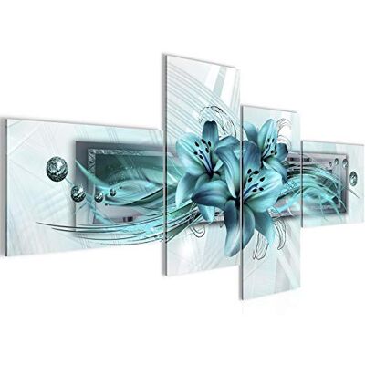 Tableau Murale Salon Lis Fleurs Turquoise 4 Parties 008745a - Publicité Tableau Murale Salon Lis Fleurs Turquoise 4 Parties 008745a - Publicité