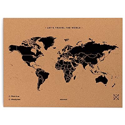 Miss Wood Carte My World L- liège Naturel Noir 60 x 45cm - Publicité Miss Wood Carte My World L- liège Naturel Noir 60 x 45cm - Publicité