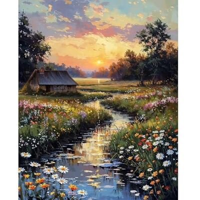 ART Peinture par numéros pour adultes paysage, coucher de soleil Peinture par numéros pour adultes sur toile, ensemble DIY rivière Paint by Numbers pour décoration de la maison, sans cadre - Publicité ART Peinture par numéros pour adultes paysage, coucher de soleil Peinture par numéros pour adultes sur toile, ensemble DIY rivière Paint by Numbers pour décoration de la maison, sans cadre - Publicité