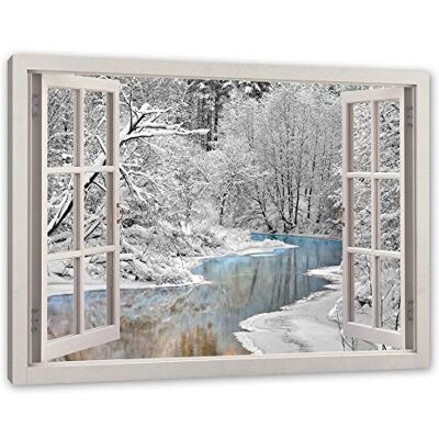 Pixxprint Paysage d'hiver à couper le souffle, image de fenêtre, taille : 120 x 80 cm, toile tendue prête à l'emploi, décoration murale, impression d'art, pas de poster - Publicité Pixxprint Paysage d'hiver à couper le souffle, image de fenêtre, taille : 120 x 80 cm, toile tendue prête à l'emploi, décoration murale, impression d'art, pas de poster - Publicité