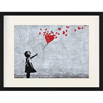 1art1 Filles Poster La Fille Au Ballon Rouge en Papillons, Style Banksy Affiche Encadrée avec Passe-Partout Élégant Images Murales dans Un Cadre Photo 80x60 cm - Publicité 1art1 Filles Poster La Fille Au Ballon Rouge en Papillons, Style Banksy Affiche Encadrée avec Passe-Partout Élégant Images Murales dans Un Cadre Photo 80x60 cm - Publicité