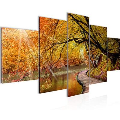 Tableau Pont Sur Le Lac 200 x 100 cm 5 Parties XXL Decoration Murale Dessin Orange 003251b - Publicité Tableau Pont Sur Le Lac 200 x 100 cm 5 Parties XXL Decoration Murale Dessin Orange 003251b - Publicité