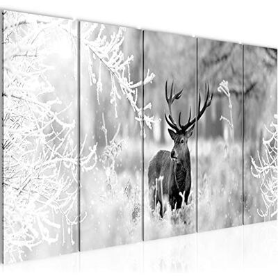 Tableau mural XXL Hiver Cerf 200 x 80 cm Noir Blanc 5 Parties 004155b - Publicité Tableau mural XXL Hiver Cerf 200 x 80 cm Noir Blanc 5 Parties 004155b - Publicité