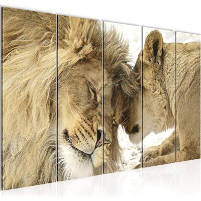 Tableau mural XXL Les Lions Amour 200 x 80 cm Beige 5 Parties 002155a - Publicité Tableau mural XXL Les Lions Amour 200 x 80 cm Beige 5 Parties 002155a - Publicité