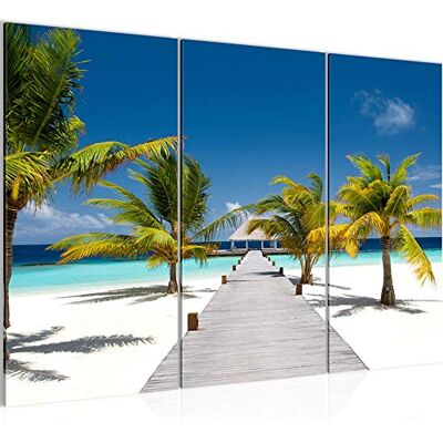Plage Palmiers Peinture Tableau Salon XXL Bleu La Nature Panorama 120 x 80 cm 3 Parties Decoration Murale 604931a - Publicité Plage Palmiers Peinture Tableau Salon XXL Bleu La Nature Panorama 120 x 80 cm 3 Parties Decoration Murale 604931a - Publicité