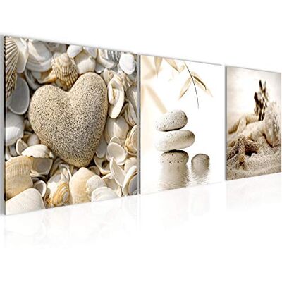 Tableau Plage Des Pierres 3 Parties Impression sur Toile intissee Decoration Salon 90 x 30 cm Feng Shui Beige 501634a - Publicité Tableau Plage Des Pierres 3 Parties Impression sur Toile intissee Decoration Salon 90 x 30 cm Feng Shui Beige 501634a - Publicité