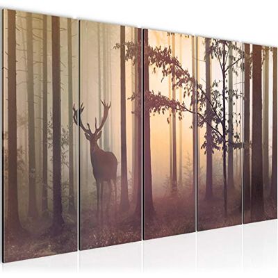 Tableau mural XXL Forêt Cerf 200 x 80 cm Jaune 5 Parties 013455c - Publicité Tableau mural XXL Forêt Cerf 200 x 80 cm Jaune 5 Parties 013455c - Publicité