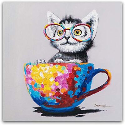 OLGKJ Mignon Animal Toile Impression Photo Lunettes Chat Peinture à l'huile Pop Art Affiches sur Le Mur Salon décor Moderne Affiche et Impression - Publicité OLGKJ Mignon Animal Toile Impression Photo Lunettes Chat Peinture à l'huile Pop Art Affiches sur Le Mur Salon décor Moderne Affiche et Impression - Publicité