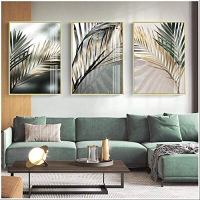 JINHJ Vert et Or Feuilles de Palmier Plante Affiche Murale Art modulaire Impression Photo Moderne Minimaliste décor à la Maison (30x40cm) × 3pcs sans Cadre - Publicité JINHJ Vert et Or Feuilles de Palmier Plante Affiche Murale Art modulaire Impression Photo Moderne Minimaliste décor à la Maison (30x40cm) × 3pcs sans Cadre - Publicité