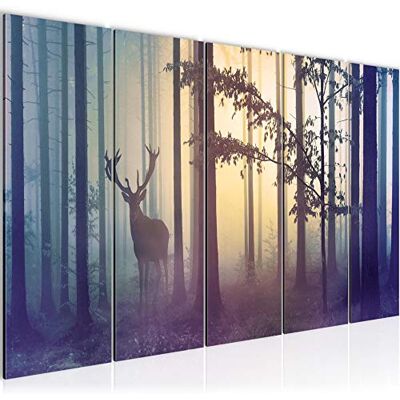 Tableau mural XXL Forêt Cerf 200 x 80 cm Bleu 5 Parties 013455a - Publicité Tableau mural XXL Forêt Cerf 200 x 80 cm Bleu 5 Parties 013455a - Publicité
