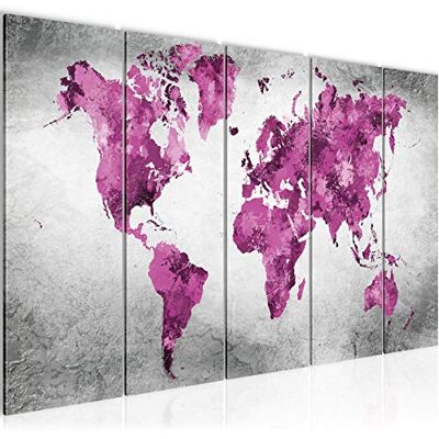 Tableau mural XXL Carte Du Monde 200 x 80 cm Rose Gris 5 Parties 013355c - Publicité Tableau mural XXL Carte Du Monde 200 x 80 cm Rose Gris 5 Parties 013355c - Publicité