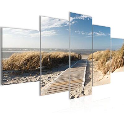 Tableau Plage 200 x 100 cm 5 Parties XXL Decoration Murale Dessin Beige Bleu 604051a - Publicité Tableau Plage 200 x 100 cm 5 Parties XXL Decoration Murale Dessin Beige Bleu 604051a - Publicité