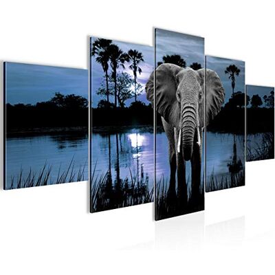 Tableau Afrique L'Éléphant 200 x 100 cm 5 Parties XXL Decoration Murale Dessin Bleu 001951c - Publicité Tableau Afrique L'Éléphant 200 x 100 cm 5 Parties XXL Decoration Murale Dessin Bleu 001951c - Publicité