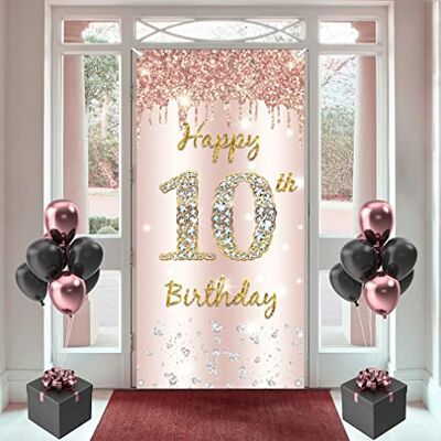 Tecreo Décorations de 10e anniversaire pour fille, bannière de porte or rose, affiche en tissu, toile de fond pour photo de 10e anniversaire, bannière de bienvenue, 180 cm x 90 cm - Publicité Tecreo Décorations de 10e anniversaire pour fille, bannière de porte or rose, affiche en tissu, toile de fond pour photo de 10e anniversaire, bannière de bienvenue, 180 cm x 90 cm - Publicité