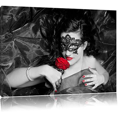 Pixxprint Masked Lady avec Rose noir / blanc Taille: 60x40 cm sur toile, énorme XXL Photos complètement encadrée avec civière, art impression sur murale avec cadre, moins cher que la peinture ou la peinture à l'huile, aucune affiche ou un poster - Publicité Pixxprint Masked Lady avec Rose noir / blanc Taille: 60x40 cm sur toile, énorme XXL Photos complètement encadrée avec civière, art impression sur murale avec cadre, moins cher que la peinture ou la peinture à l'huile, aucune affiche ou un poster - Publicité