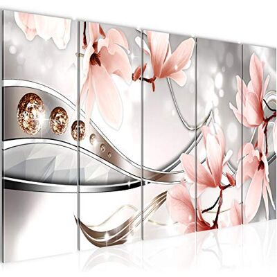 Tableau Mural XXL Fleurs Magnolia 200 x 80 cm Rose Gris 5 Parties 207255a - Publicité Tableau Mural XXL Fleurs Magnolia 200 x 80 cm Rose Gris 5 Parties 207255a - Publicité