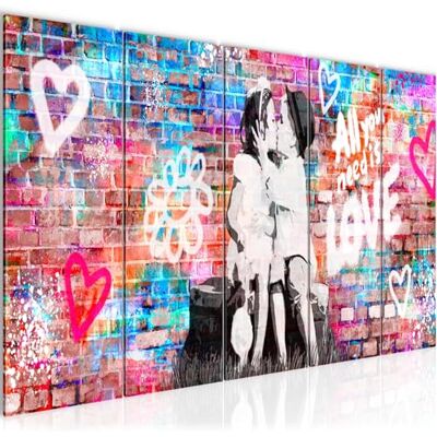 Tableau Mural XXL The First Kiss 200 x 80 cm Multicolore 5 Parties Street Art 044655a - Publicité Tableau Mural XXL The First Kiss 200 x 80 cm Multicolore 5 Parties Street Art 044655a - Publicité