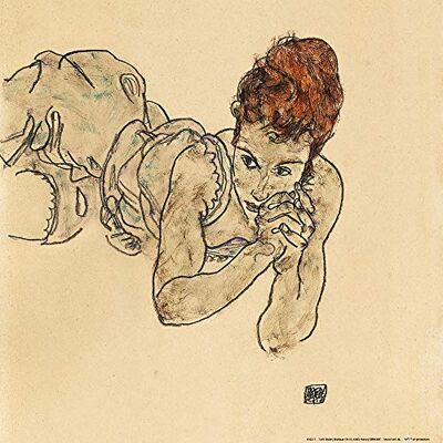 1art1 Egon Schiele Poster Femme Allongée, Dessin, 1917 Affiche Reproduction 40x40 cm - Publicité 1art1 Egon Schiele Poster Femme Allongée, Dessin, 1917 Affiche Reproduction 40x40 cm - Publicité