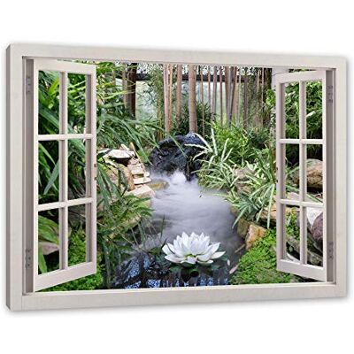 Pixxprint Jardin zen Japon, fenêtre, dimensions : 100 x 70 cm, tableau sur toile, prêt à être tendu, tableau mural, décoration, impression artistique, pas d'affiche - Publicité Pixxprint Jardin zen Japon, fenêtre, dimensions : 100 x 70 cm, tableau sur toile, prêt à être tendu, tableau mural, décoration, impression artistique, pas d'affiche - Publicité
