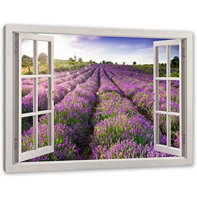Pixxprint Champ de lavande de Provence, fenêtre, taille : 80 x 60 cm, toile tendue prête à l'emploi, décoration murale, impression d'art, pas de poster - Publicité Pixxprint Champ de lavande de Provence, fenêtre, taille : 80 x 60 cm, toile tendue prête à l'emploi, décoration murale, impression d'art, pas de poster - Publicité