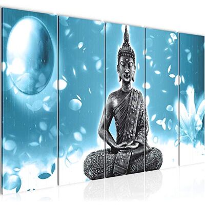 Tableau mural XXL Bouddha Feng Shui 200 x 80 cm Turquoise 5 Parties 501055b - Publicité Tableau mural XXL Bouddha Feng Shui 200 x 80 cm Turquoise 5 Parties 501055b - Publicité