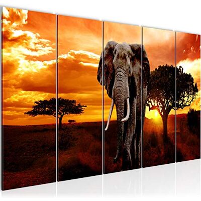 Tableau Mural XXL Afrique L'Éléphant 200 x 80 cm Orange 5 Parties 001255a - Publicité Tableau Mural XXL Afrique L'Éléphant 200 x 80 cm Orange 5 Parties 001255a - Publicité