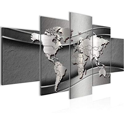 Tableau Carte Du Monde 200 x 100 cm 5 Parties XXL Decoration Murale Dessin Argent 107251b - Publicité Tableau Carte Du Monde 200 x 100 cm 5 Parties XXL Decoration Murale Dessin Argent 107251b - Publicité