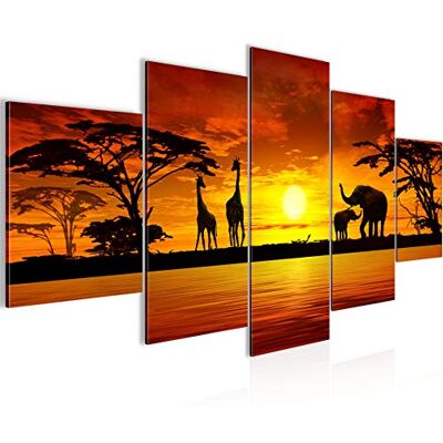 Afrique Le Coucher Du Soleil Tableau Murale Impression sur Toile Intissee 5 Parties Savane Gris Orange Chambre Salle 000253a - Publicité Afrique Le Coucher Du Soleil Tableau Murale Impression sur Toile Intissee 5 Parties Savane Gris Orange Chambre Salle 000253a - Publicité