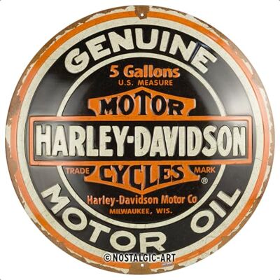 ART Plaque rétro, Ø 35 cm, Harley-Davidson – Genuine Motor Oil – Idée cadeau pour motards, Official License Product (OLP), en métal, design vintage - Publicité ART Plaque rétro, Ø 35 cm, Harley-Davidson – Genuine Motor Oil – Idée cadeau pour motards, Official License Product (OLP), en métal, design vintage - Publicité