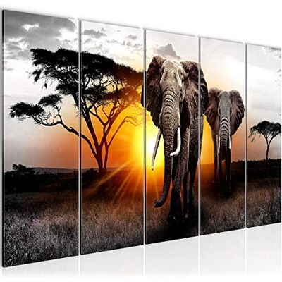 Tableau mural XXL Afrique L'Éléphant 200 x 80 cm Gris Orange 5 Parties 007655a - Publicité Tableau mural XXL Afrique L'Éléphant 200 x 80 cm Gris Orange 5 Parties 007655a - Publicité