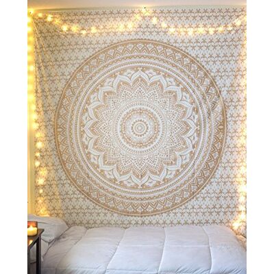 ART Mandala Tenture Murale Esthétique Grand Tapisserie Or et Blanc 230 x 220 cm Décoratif Bohème Hippie Indie Coton Mur Tissu Salon Tapisseries pour Chambre - Publicité ART Mandala Tenture Murale Esthétique Grand Tapisserie Or et Blanc 230 x 220 cm Décoratif Bohème Hippie Indie Coton Mur Tissu Salon Tapisseries pour Chambre - Publicité