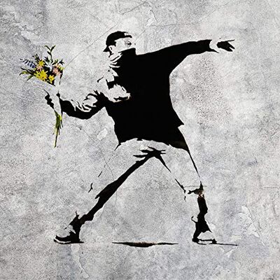 1art1 Banksy Poster Le Lanceur de Fleurs, Graffiti Art Urbain Affiche Reproduction 100x100 cm - Publicité 1art1 Banksy Poster Le Lanceur de Fleurs, Graffiti Art Urbain Affiche Reproduction 100x100 cm - Publicité