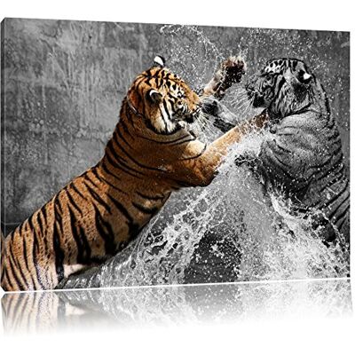 Pixxprint magnifique tigre luttant noir / blanc Taille: 100x70 sur toile, énorme XXL Photos complètement encadrée avec civière, art impression sur murale avec cadre, moins cher que la peinture ou la peinture à l'huile, aucune affiche ou un poster - Publicité Pixxprint magnifique tigre luttant noir / blanc Taille: 100x70 sur toile, énorme XXL Photos complètement encadrée avec civière, art impression sur murale avec cadre, moins cher que la peinture ou la peinture à l'huile, aucune affiche ou un poster - Publicité
