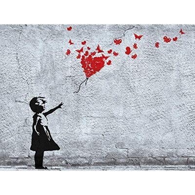 1art1 Filles Poster La Fille Au Ballon Rouge en Papillons, Style Banksy Affiche Reproduction 80x60 cm - Publicité 1art1 Filles Poster La Fille Au Ballon Rouge en Papillons, Style Banksy Affiche Reproduction 80x60 cm - Publicité