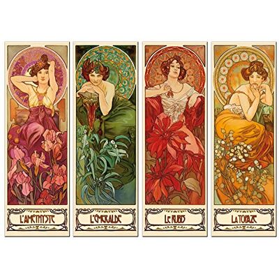 1art1 Alphonse Mucha Poster Impression sur Toile Les Pierres Précieuses, 1900, 4 Parties Affiche Murale XXL Encadrée Tendue sur Cadre en Bois Tableau 120x90 cm - Publicité 1art1 Alphonse Mucha Poster Impression sur Toile Les Pierres Précieuses, 1900, 4 Parties Affiche Murale XXL Encadrée Tendue sur Cadre en Bois Tableau 120x90 cm - Publicité