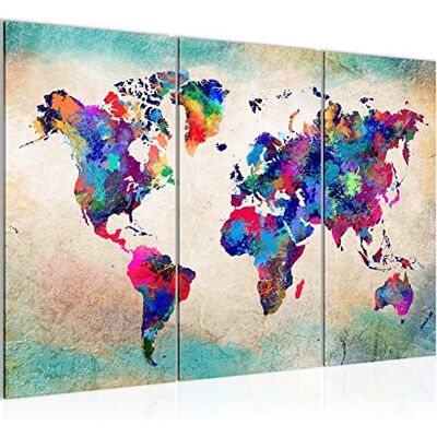 Carte du Monde Peinture Tableau Salon XXL Coloré Ancien Continents 120 x 80 cm 3 Parties Decoration Murale 013331a - Publicité Carte du Monde Peinture Tableau Salon XXL Coloré Ancien Continents 120 x 80 cm 3 Parties Decoration Murale 013331a - Publicité