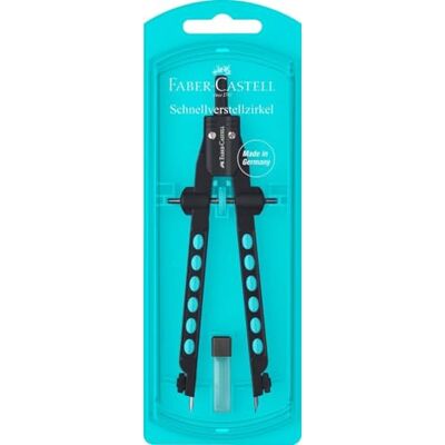 Faber-Castell 174335 Compas à réglage rapide bleu turquoise avec boîte de rangement remplie et boîte de rangement 174335 340 mm ⌀ Pince d'aiguille et de mine antidérapante - Publicité Faber-Castell 174335 Compas à réglage rapide bleu turquoise avec boîte de rangement remplie et boîte de rangement 174335 340 mm ⌀ Pince d'aiguille et de mine antidérapante - Publicité
