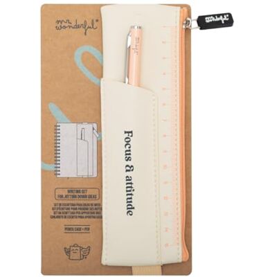 Mr. Wonderful Ensemble d'écriture beige Focus & attitude Petite trousse à crayons en PU Avec un élastique à l'arrière, multicolore, Set d'écriture - Publicité Mr. Wonderful Ensemble d'écriture beige Focus & attitude Petite trousse à crayons en PU Avec un élastique à l'arrière, multicolore, Set d'écriture - Publicité